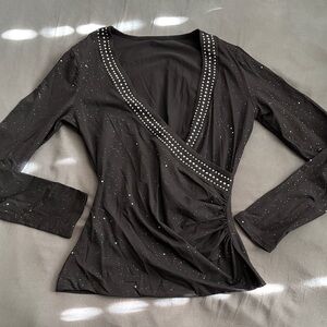 Elegant Black Rhinestone Women's Top